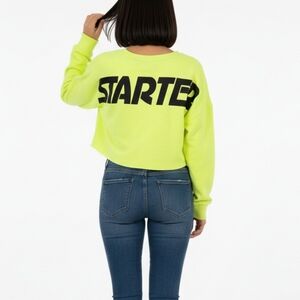3/$6 STARTER Black Label Longsleeve  Cropped Sweatshirt M Neon Yellow/Black